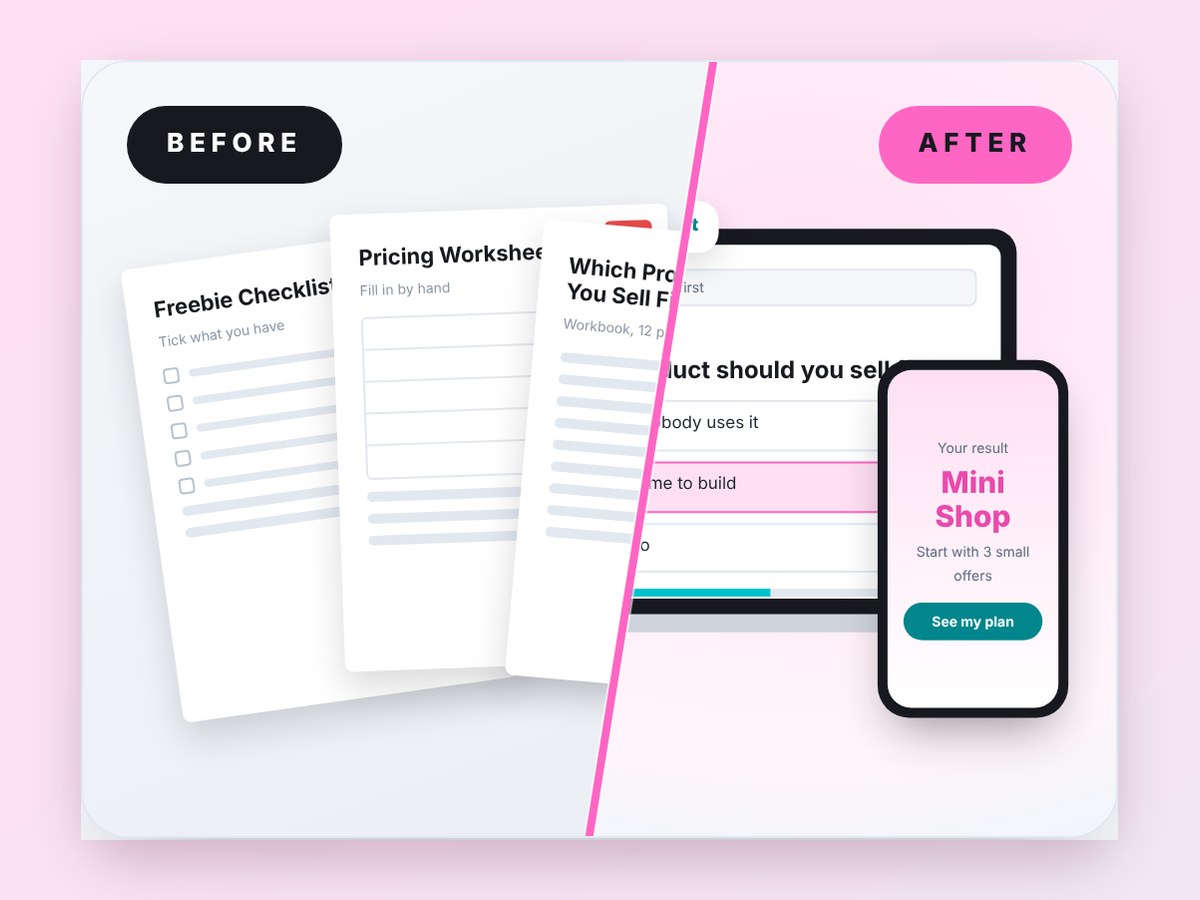 Interactive Mini Apps course: before and after, from PDFs to a mini app